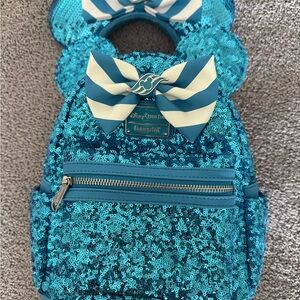 Loungefly Disney cruise Blue Sequin Kids Backpack and matching ears